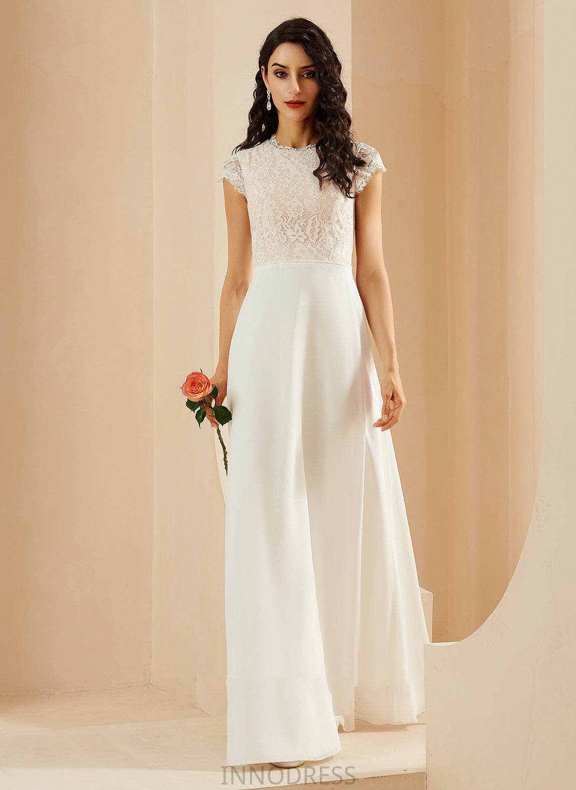 A-Line Wedding Scoop Wedding Dresses Lace Floor-Length Neck With Dress Ali