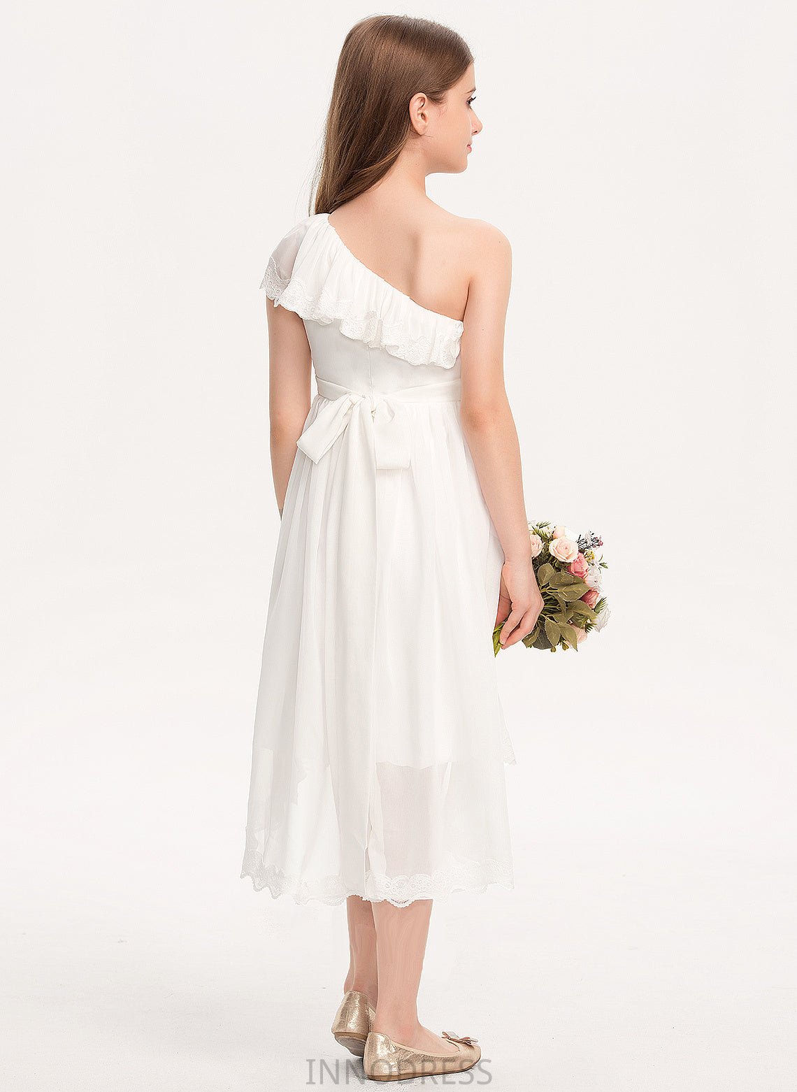 With Chiffon Asymmetrical Lace Bow(s) Junior Bridesmaid Dresses Aubrie A-Line One-Shoulder