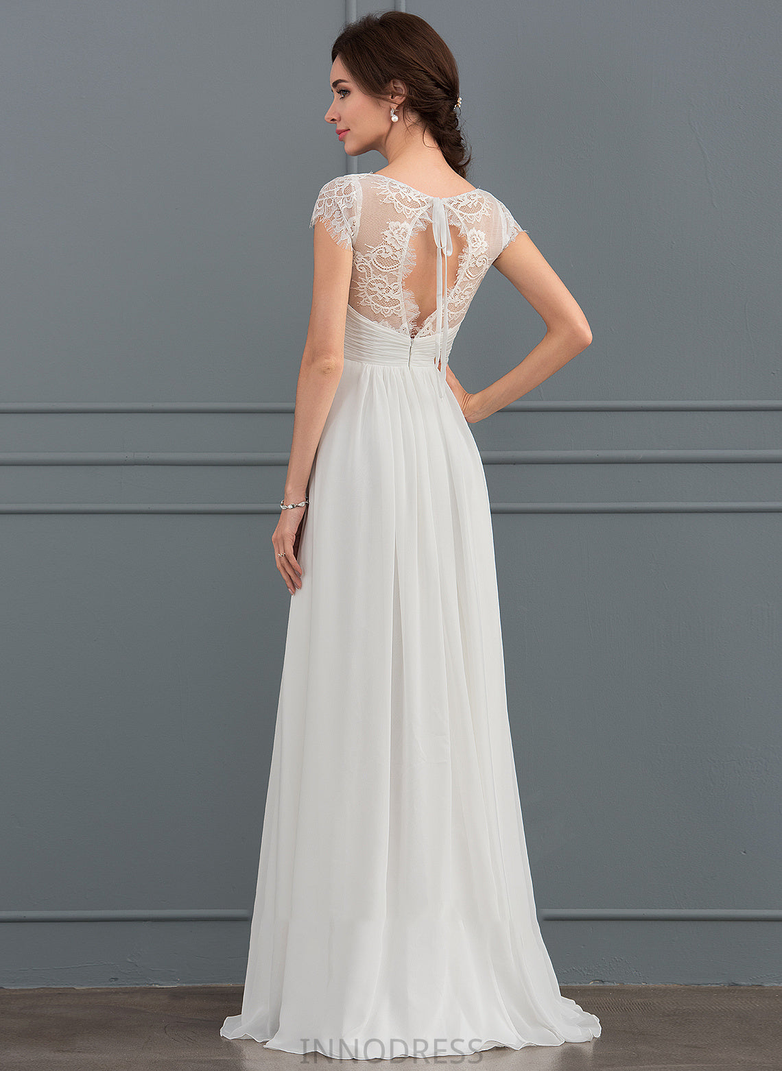A-Line Wedding Dresses V-neck With Ruffle Chiffon Bethany Floor-Length Wedding Lace Dress