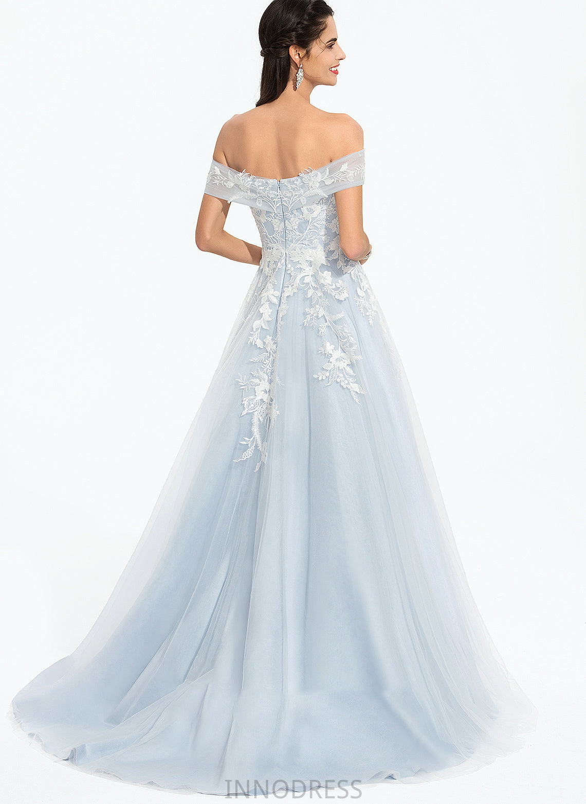 Off-the-Shoulder Sweep Prom Dresses With Sequins Train Ball-Gown/Princess Virginia Tulle