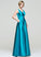 Ball-Gown/Princess Ruffle Pockets Floor-Length Satin Lilian V-neck With Prom Dresses