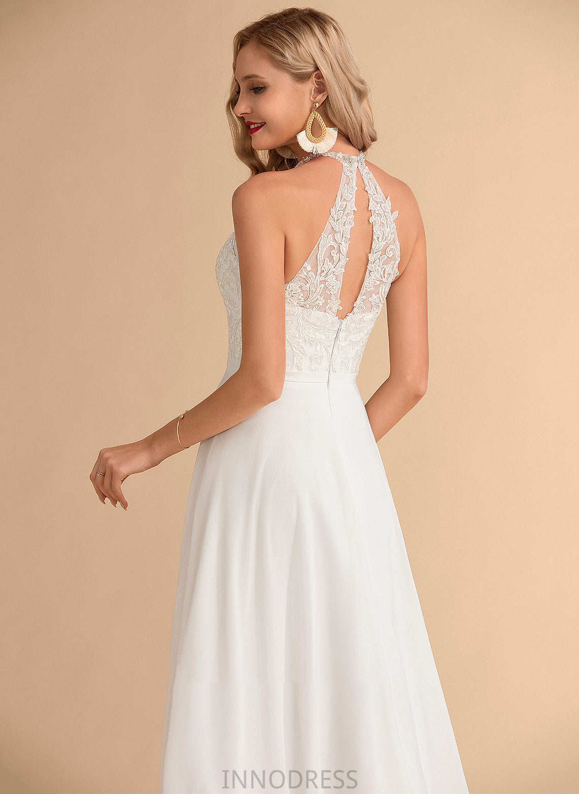 Wedding Neck A-Line Dress High Floor-Length Allyson Chiffon Wedding Dresses