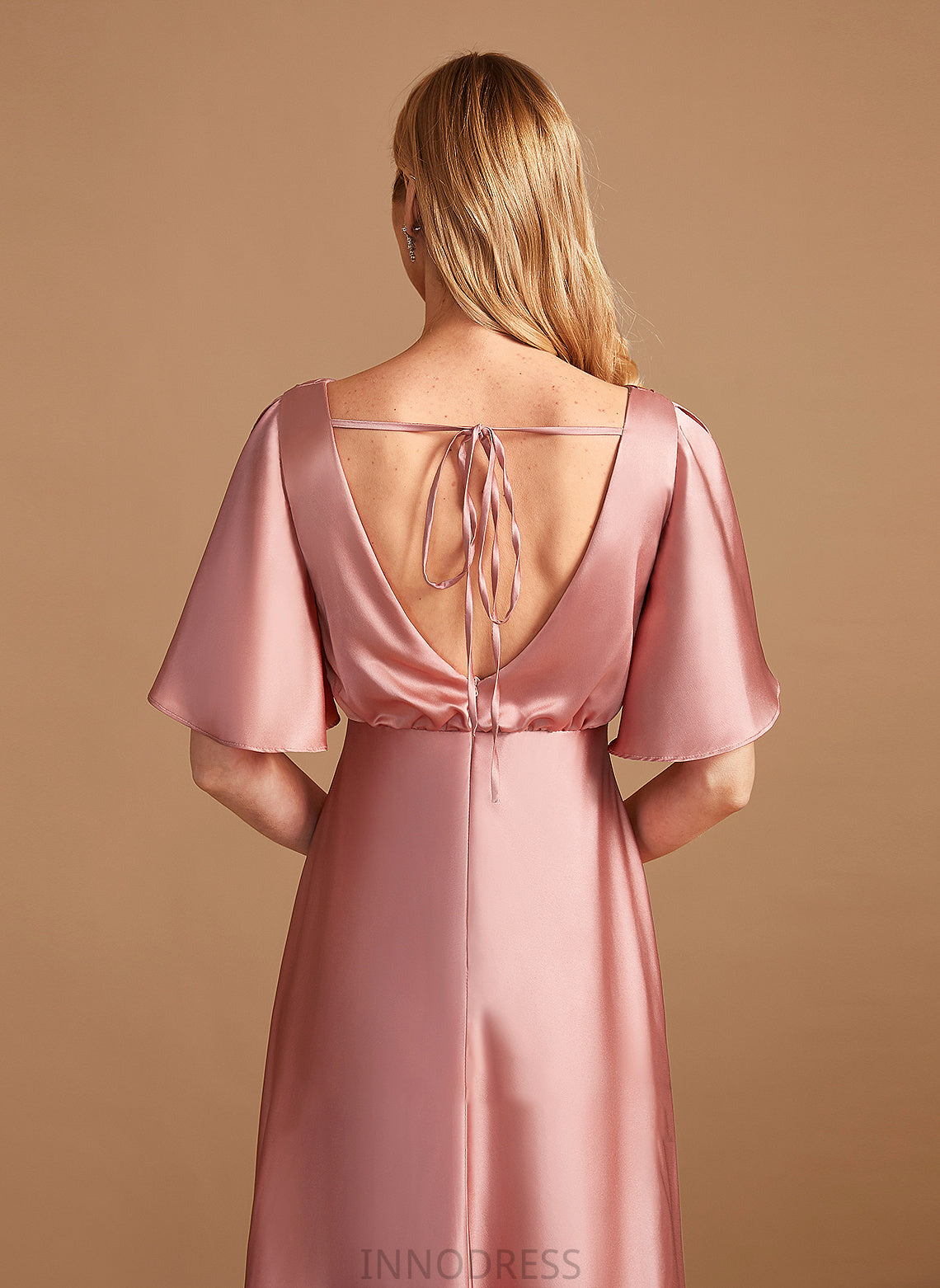 Fabric A-Line Length Satin Asymmetrical Neckline Silhouette HighNeck Straps Giselle Velvet Sleeveless
