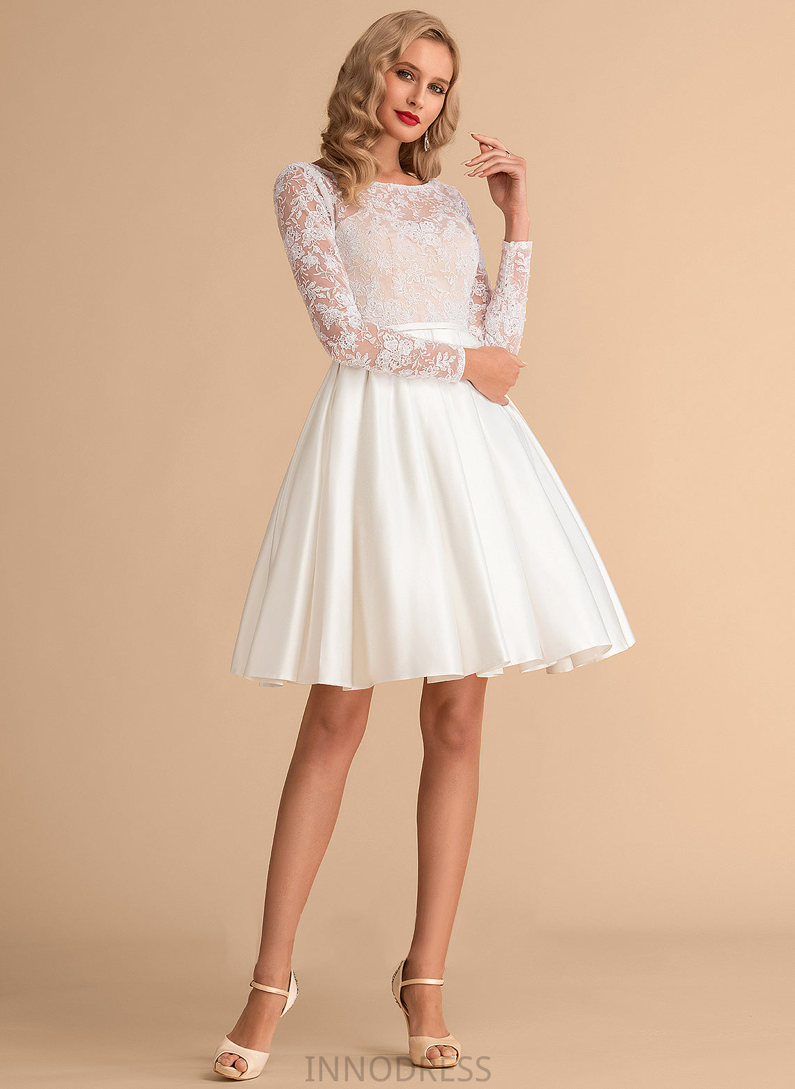 Lace Mariyah Ball-Gown/Princess Satin Neck Knee-Length Wedding Scoop Dress Wedding Dresses
