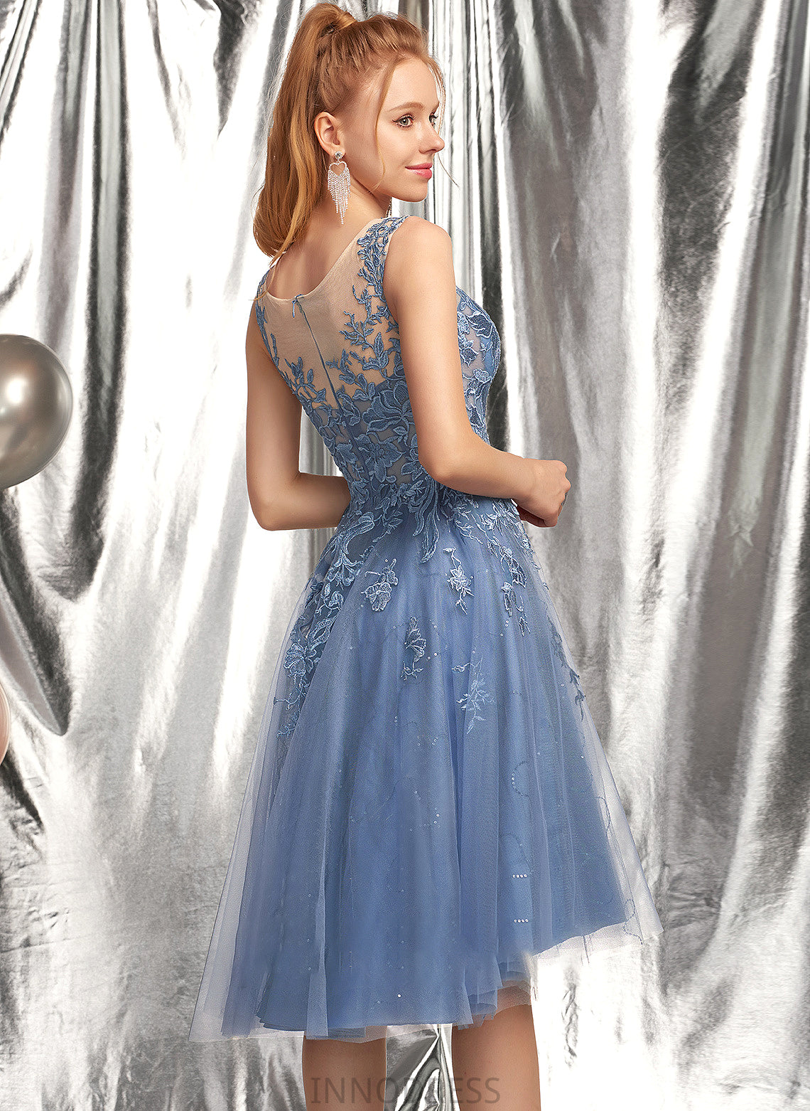 Neck A-Line Leslie With Asymmetrical Tulle Prom Dresses Scoop Sequins
