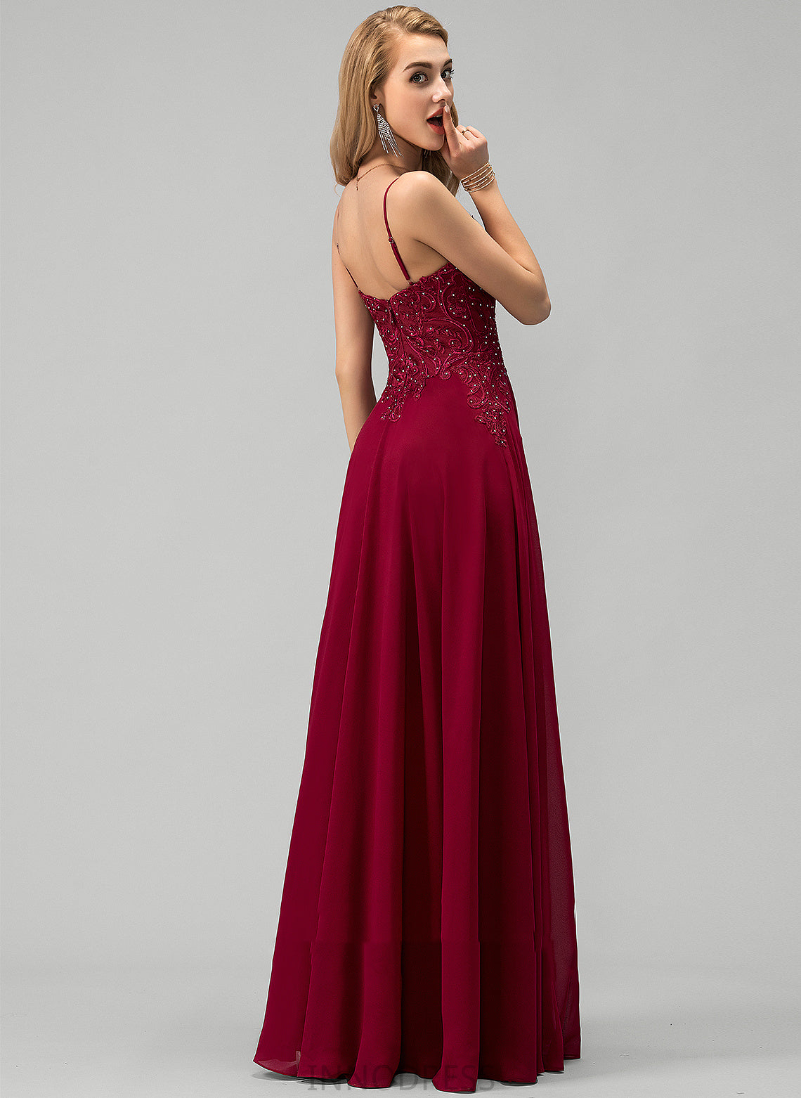 Floor-Length A-Line Prom Dresses With Sweetheart Sequins Lace Beading Kianna Chiffon