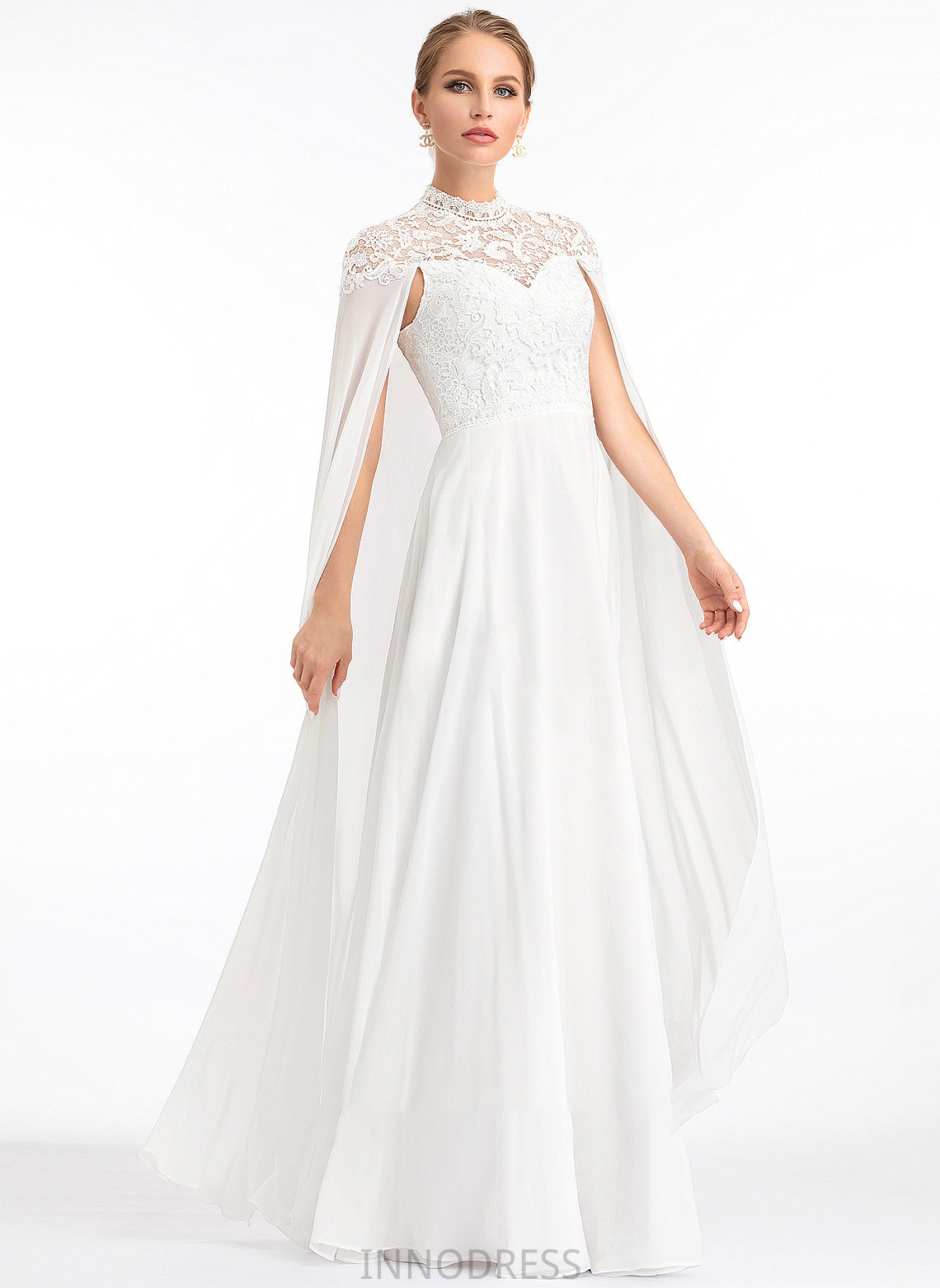 Neck A-Line Wedding Erika Floor-Length Dress Wedding Dresses High Chiffon