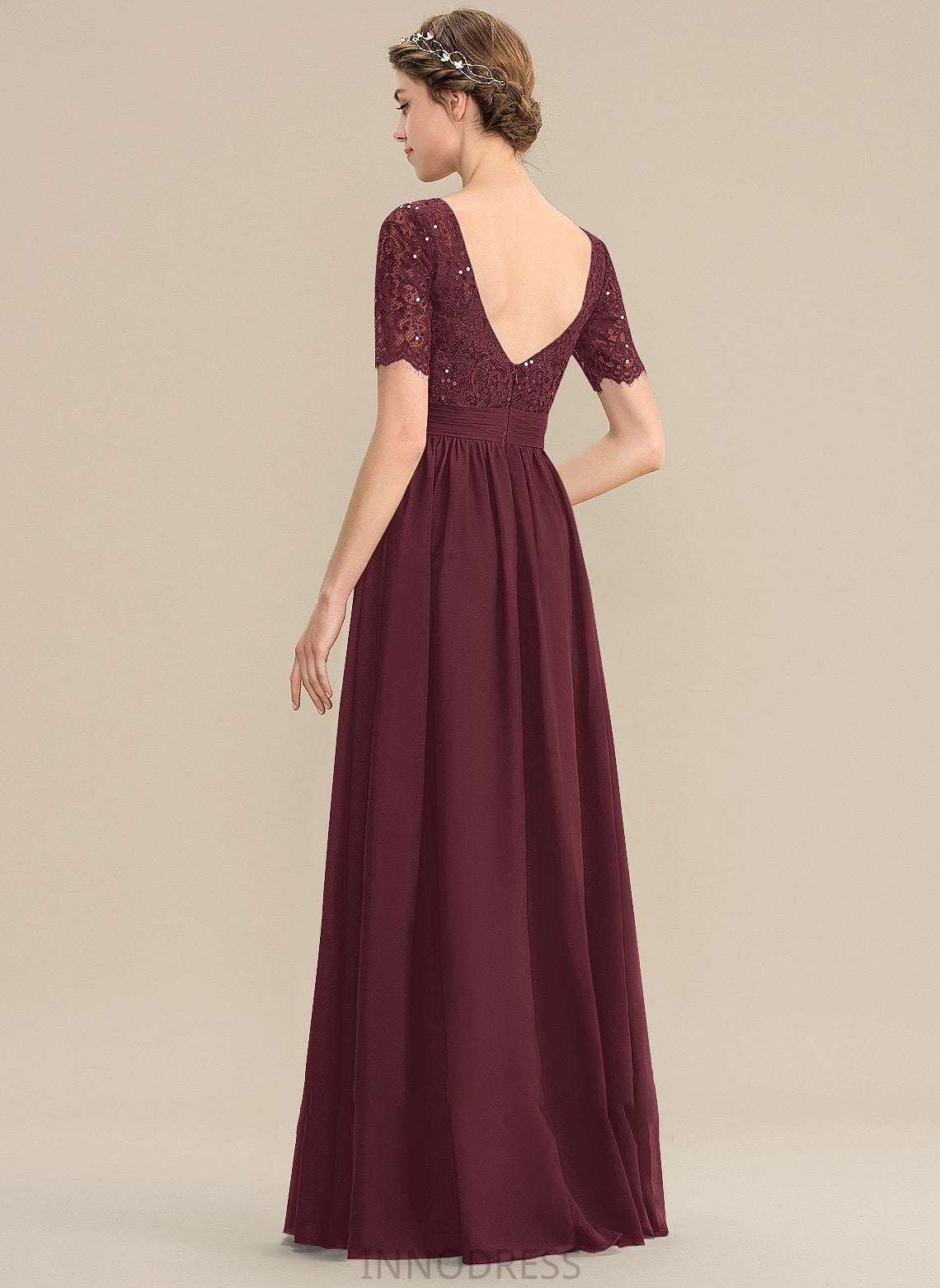 Silhouette A-Line Sequins Floor-Length Embellishment Length Fabric ScoopNeck Neckline Janelle Empire Waist A-Line/Princess