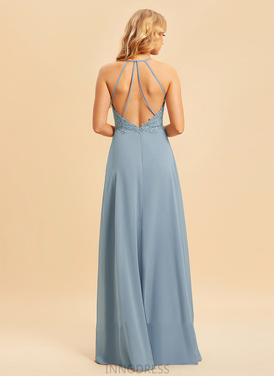 V-neck Embellishment SplitFront A-Line Length Fabric Silhouette Lace Floor-Length Neckline Ursula Spaghetti Staps Bridesmaid Dresses