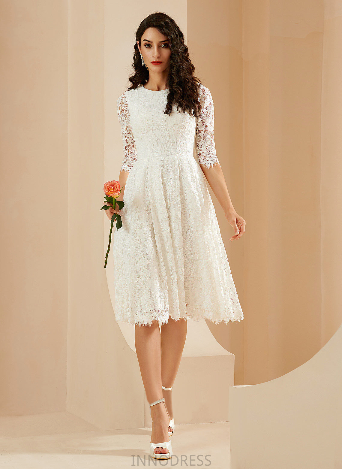 Lace Wedding Dresses Scoop Knee-Length Nathaly Dress A-Line Wedding