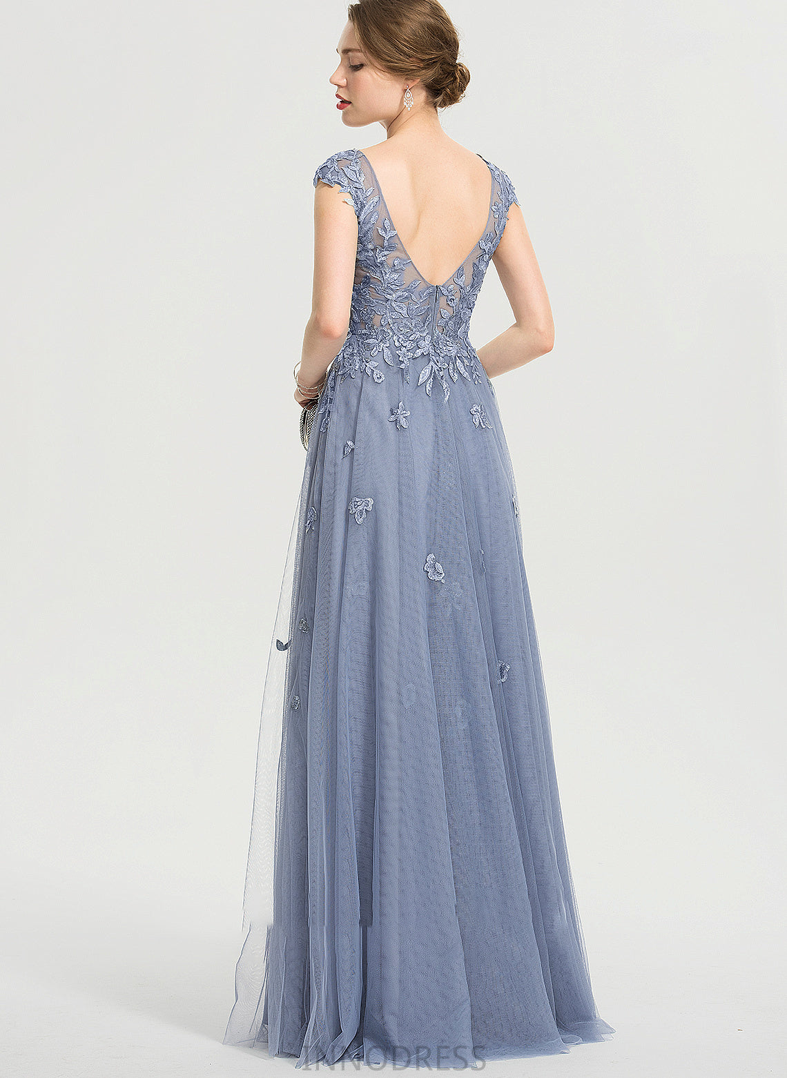 Prom Dresses A-Line Split Harper Tulle Floor-Length With V-neck Front Sequins