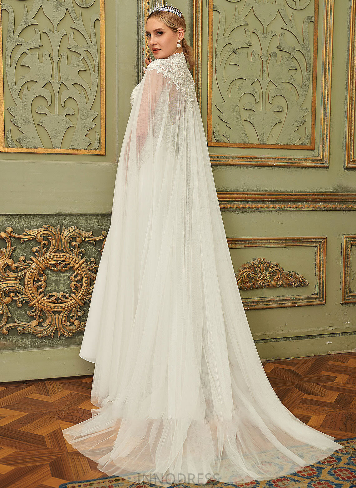Sequins Dress Train Lace V-neck Chiffon Wedding Dresses Trumpet/Mermaid Wedding Sweep Josephine With