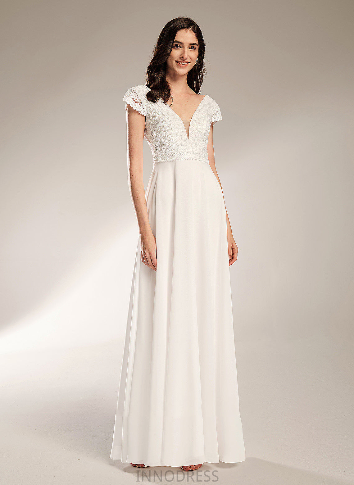 Wedding Wedding Dresses A-Line Floor-Length Dress V-neck Whitney