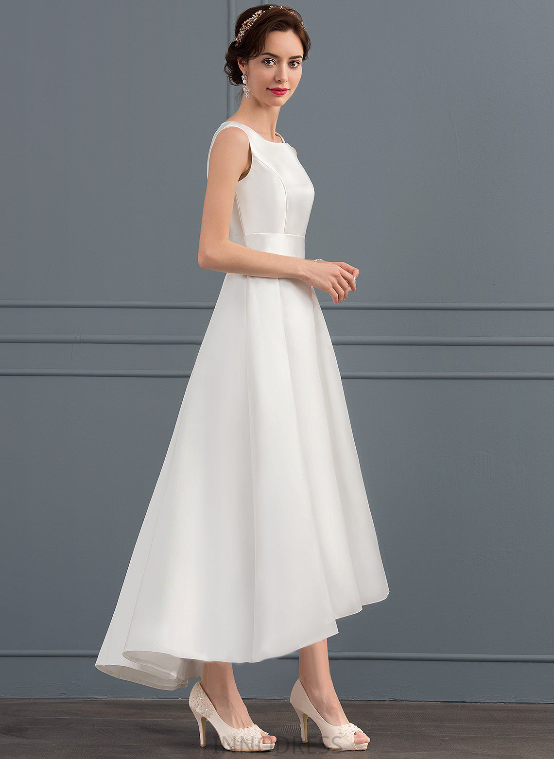 Dress Square Wedding Asymmetrical Satin Wedding Dresses Muriel A-Line
