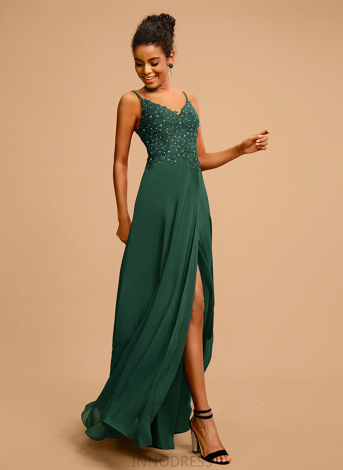 A-Line With V-neck Lace Cali Prom Dresses Beading Chiffon Sequins Floor-Length