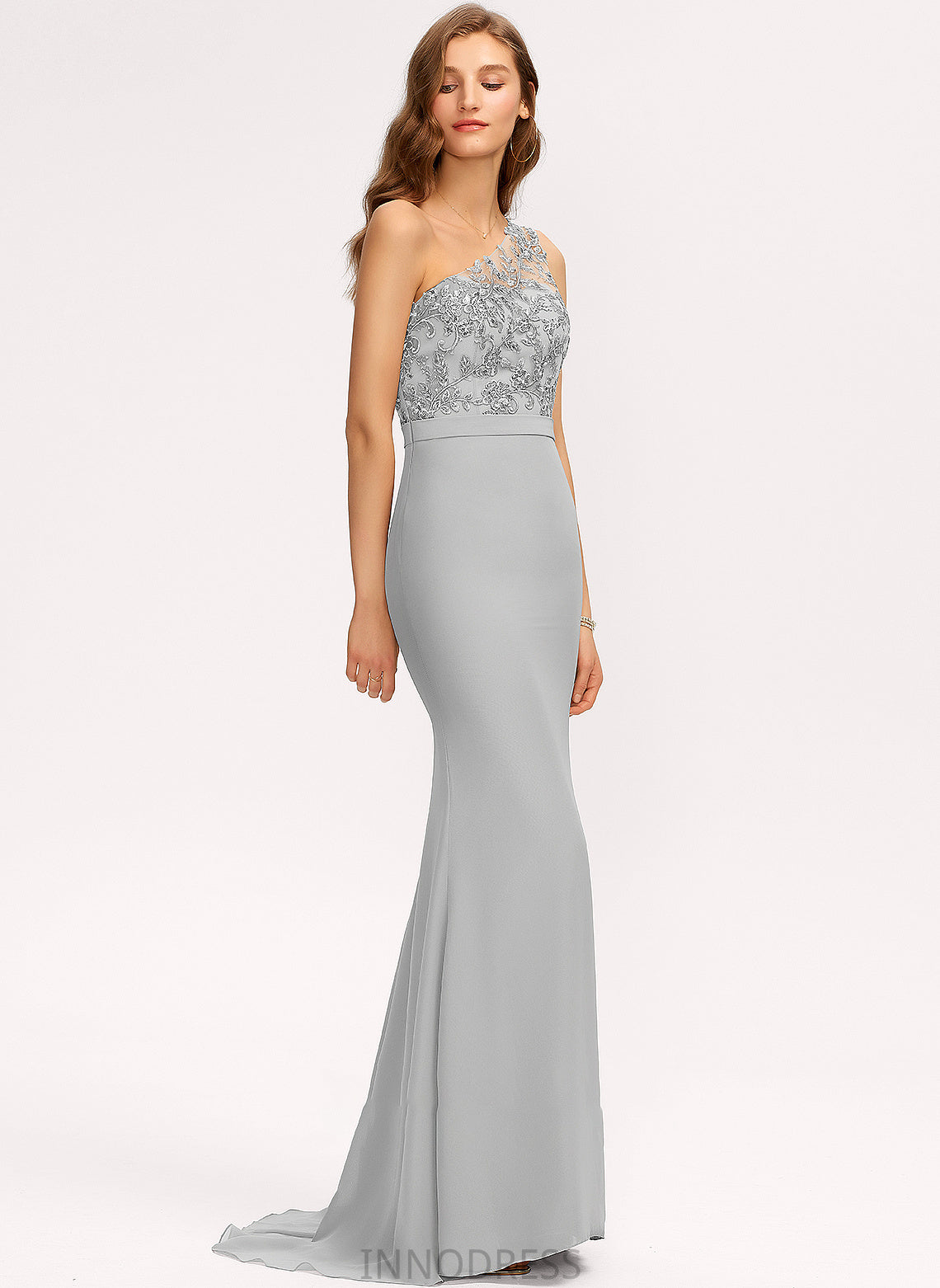 Length Lace Silhouette One-Shoulder Straps Trumpet/Mermaid Neckline Fabric SweepTrain Diana Off The Shoulder Sleeveless