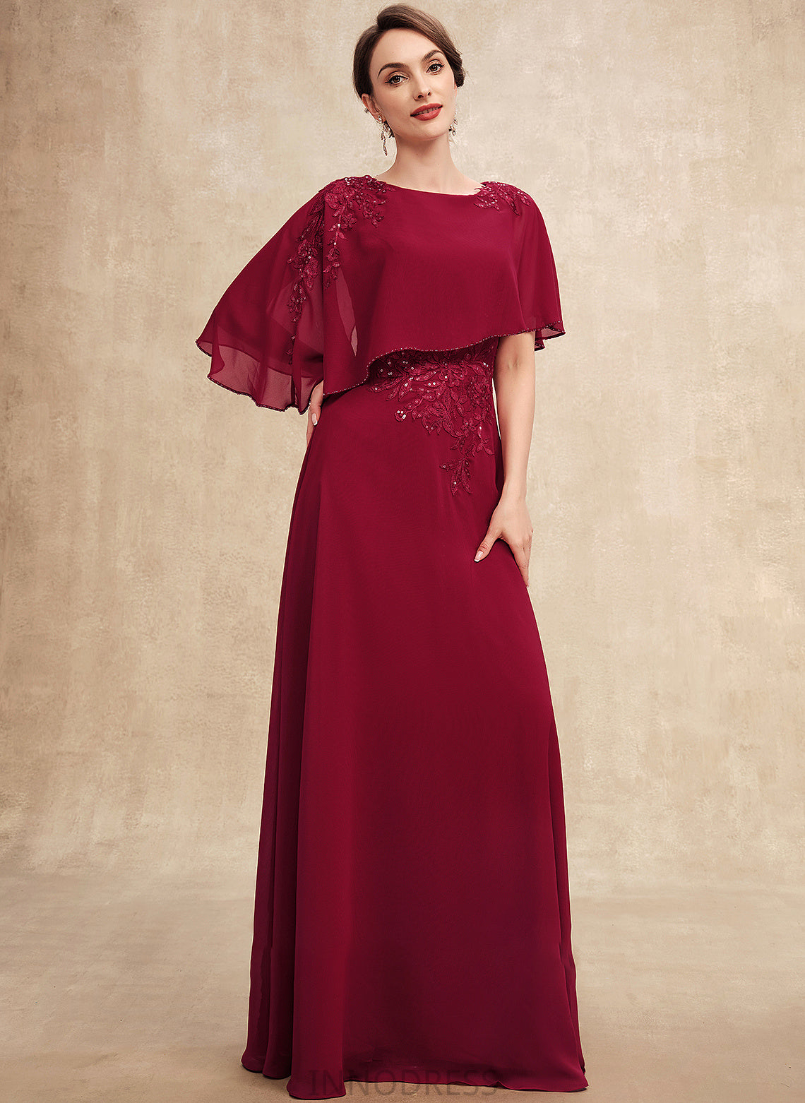 Sequins Chiffon With of A-Line Floor-Length the Scoop Maureen Lace Bride Mother Mother of the Bride Dresses Beading Dress Neck