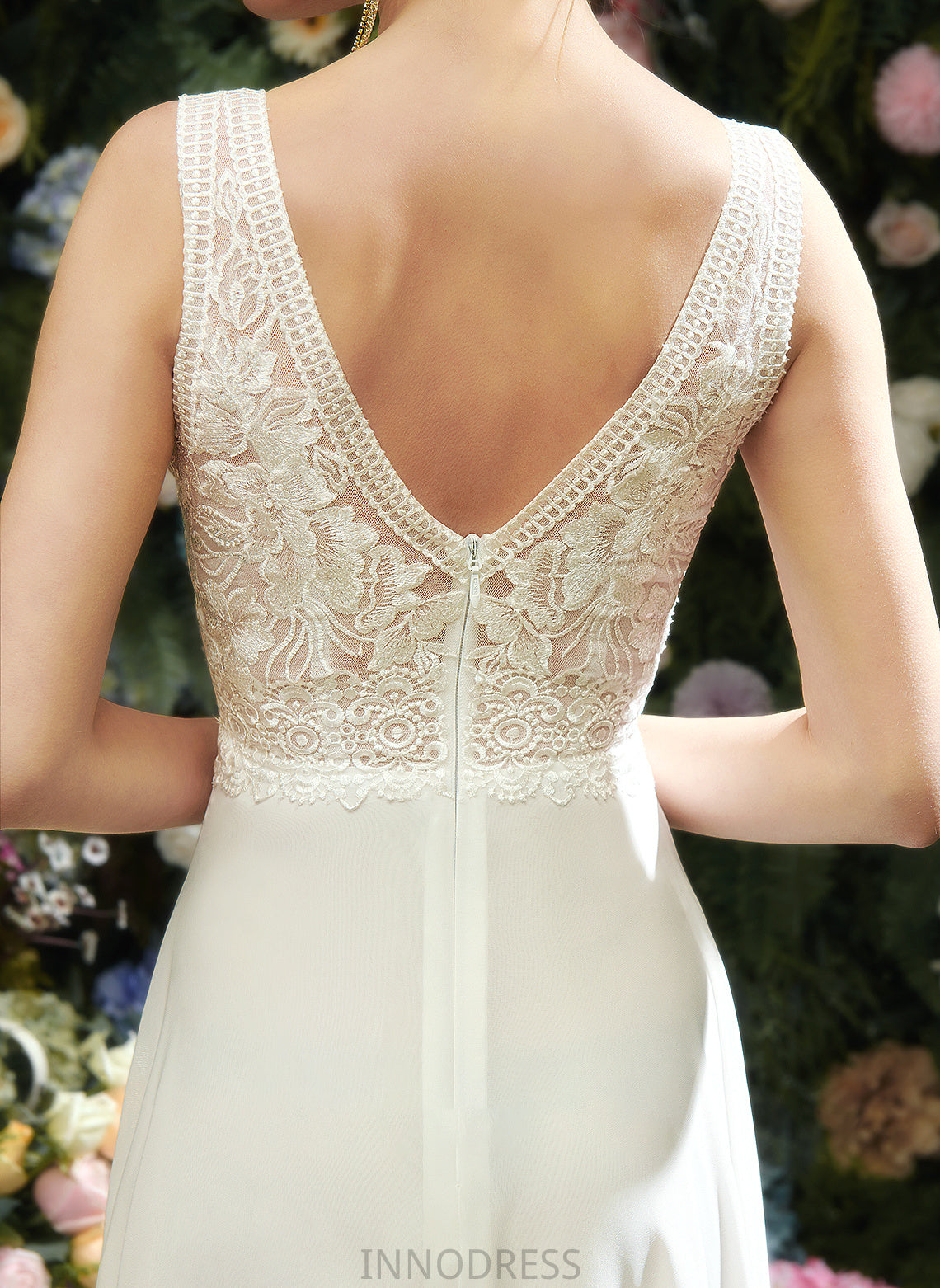 Wedding Dresses Floor-Length Lace Lillie With V-neck Sequins Wedding Front Split Dress A-Line