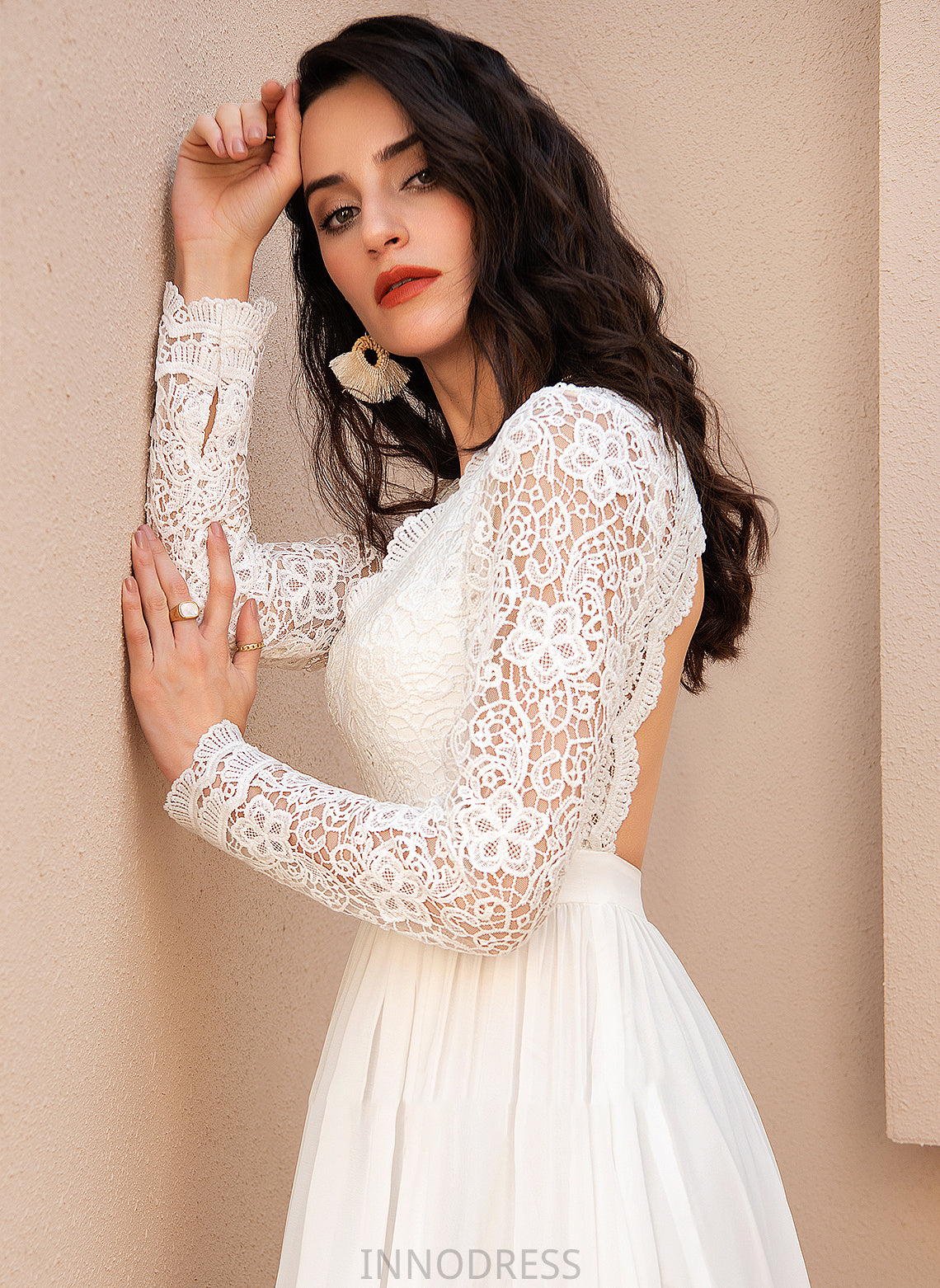 Wedding Floor-Length Dress Wedding Dresses With A-Line Aaliyah Lace V-neck Chiffon
