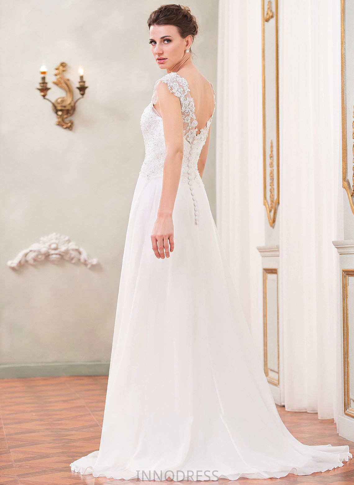 Sequins Sweep Chiffon Julianna A-Line Beading Dress Lace Train V-neck With Wedding Dresses Wedding