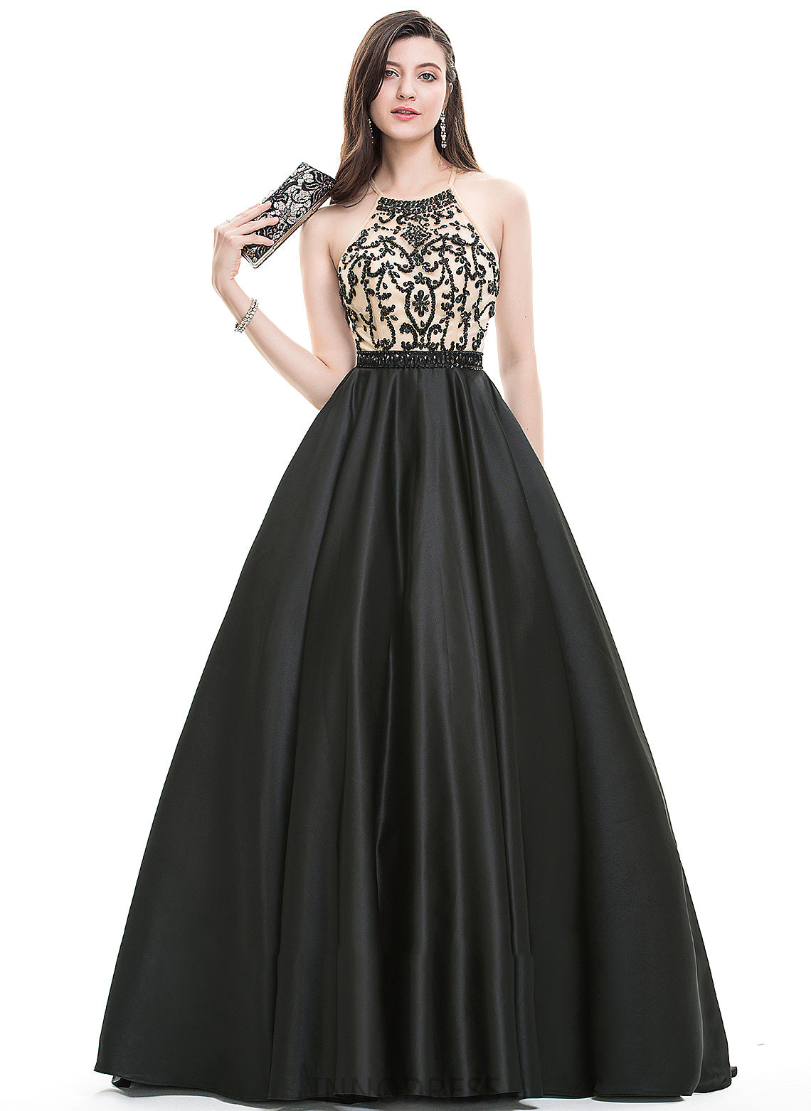 Beading With Satin Carly Prom Dresses Train Ball-Gown/Princess Scoop Sequins Neck Sweep
