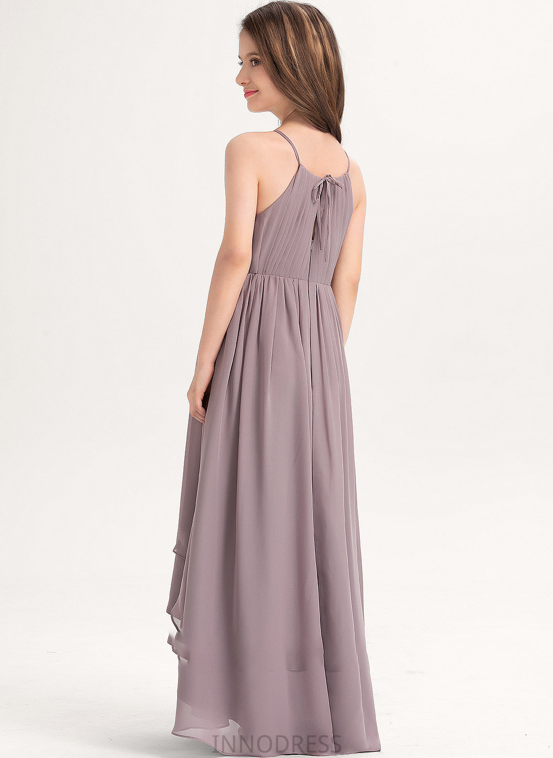 Bow(s) With Asymmetrical Neck A-Line Scoop Jakayla Ruffle Chiffon Junior Bridesmaid Dresses
