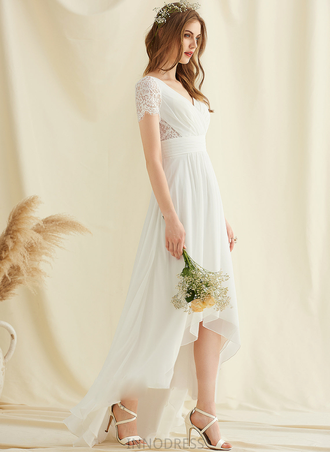 Chiffon Asymmetrical Lace Dress Lillie Wedding Dresses Wedding A-Line V-neck