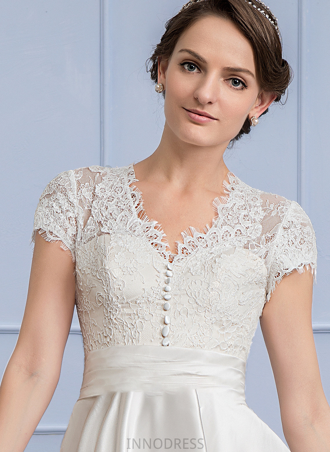 A-Line Wedding Dresses Dress V-neck Tea-Length Wedding Sage Ruffle Pockets With Satin