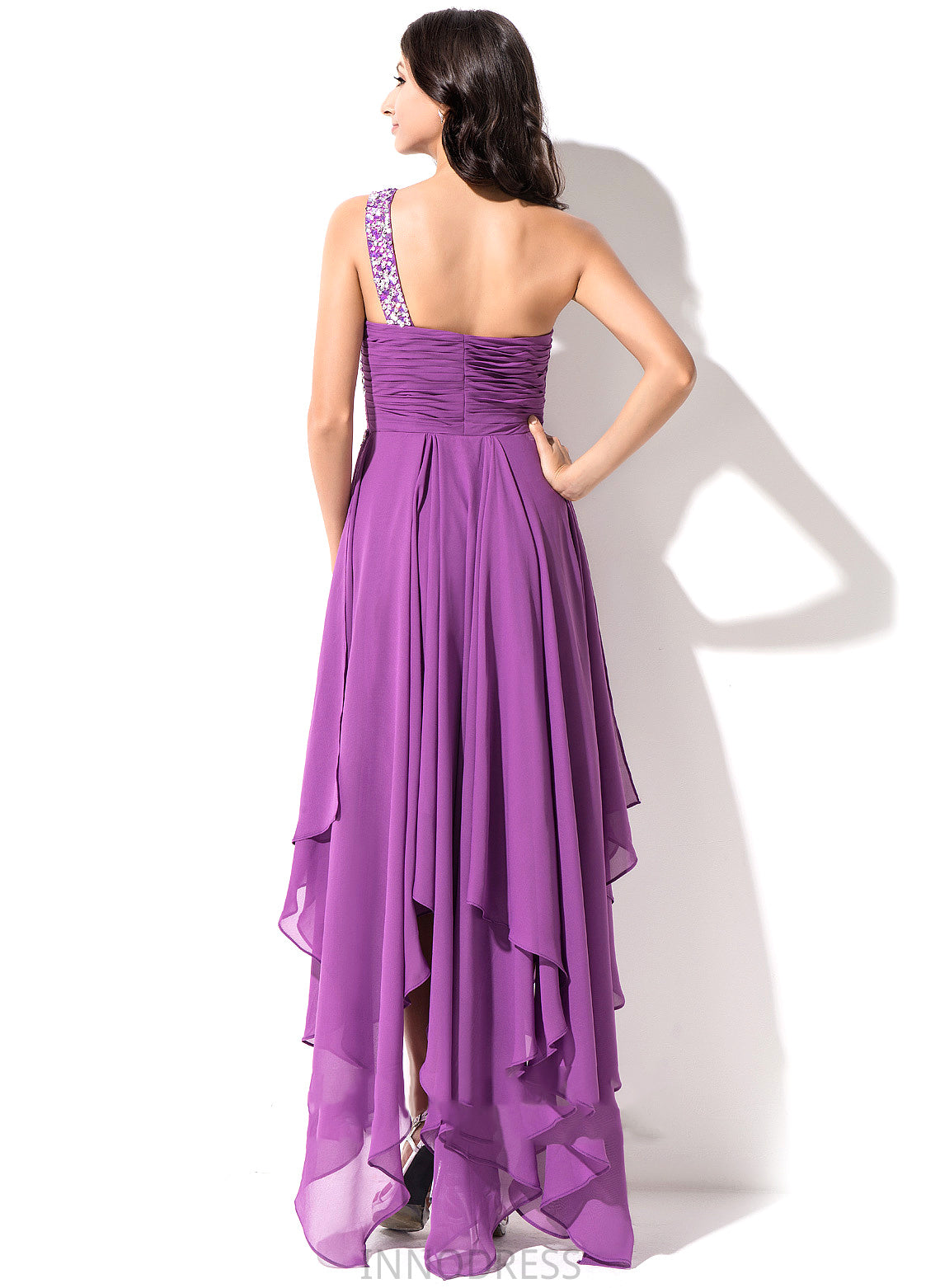 Chiffon A-Line Beading Madalyn One-Shoulder Dress Homecoming Dresses Homecoming Sequins Asymmetrical With Ruffle