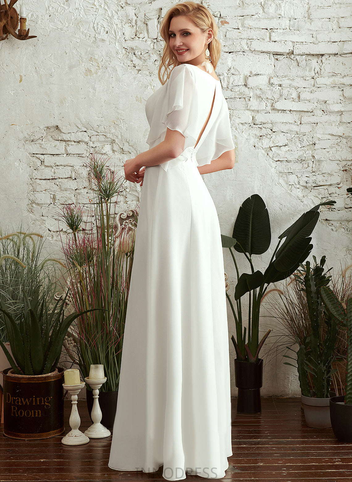 Lace Wedding Dresses Ginny A-Line V-neck Chiffon Wedding Dress Floor-Length