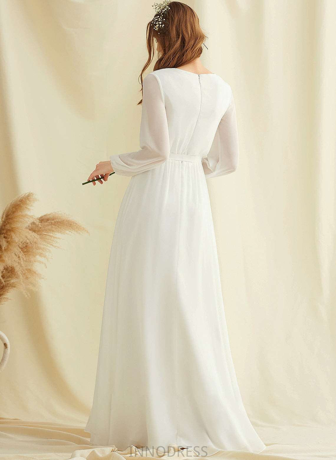 A-Line Front Chaya Dress Wedding Dresses Wedding Split V-neck Chiffon With Floor-Length
