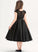 A-Line Pockets Lace Marina Neck Satin Scoop Junior Bridesmaid Dresses With Knee-Length