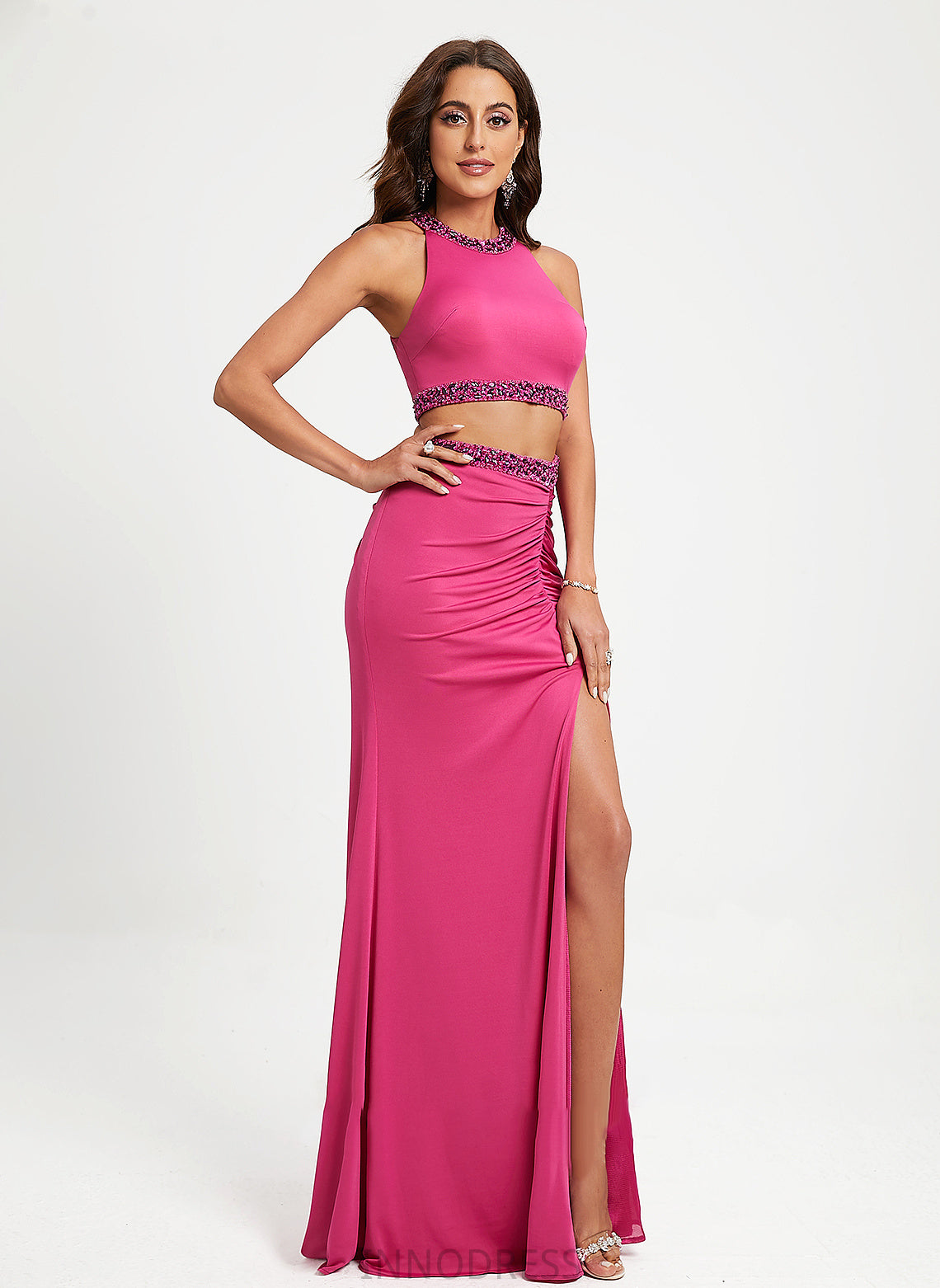 Scoop Sequins Floor-Length Neck Jersey Camilla Prom Dresses Beading Sheath/Column With