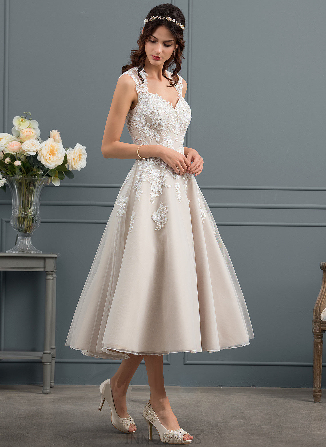 Belinda Wedding With Sweetheart Dress Sequins Tea-Length Wedding Dresses Ball-Gown/Princess Tulle