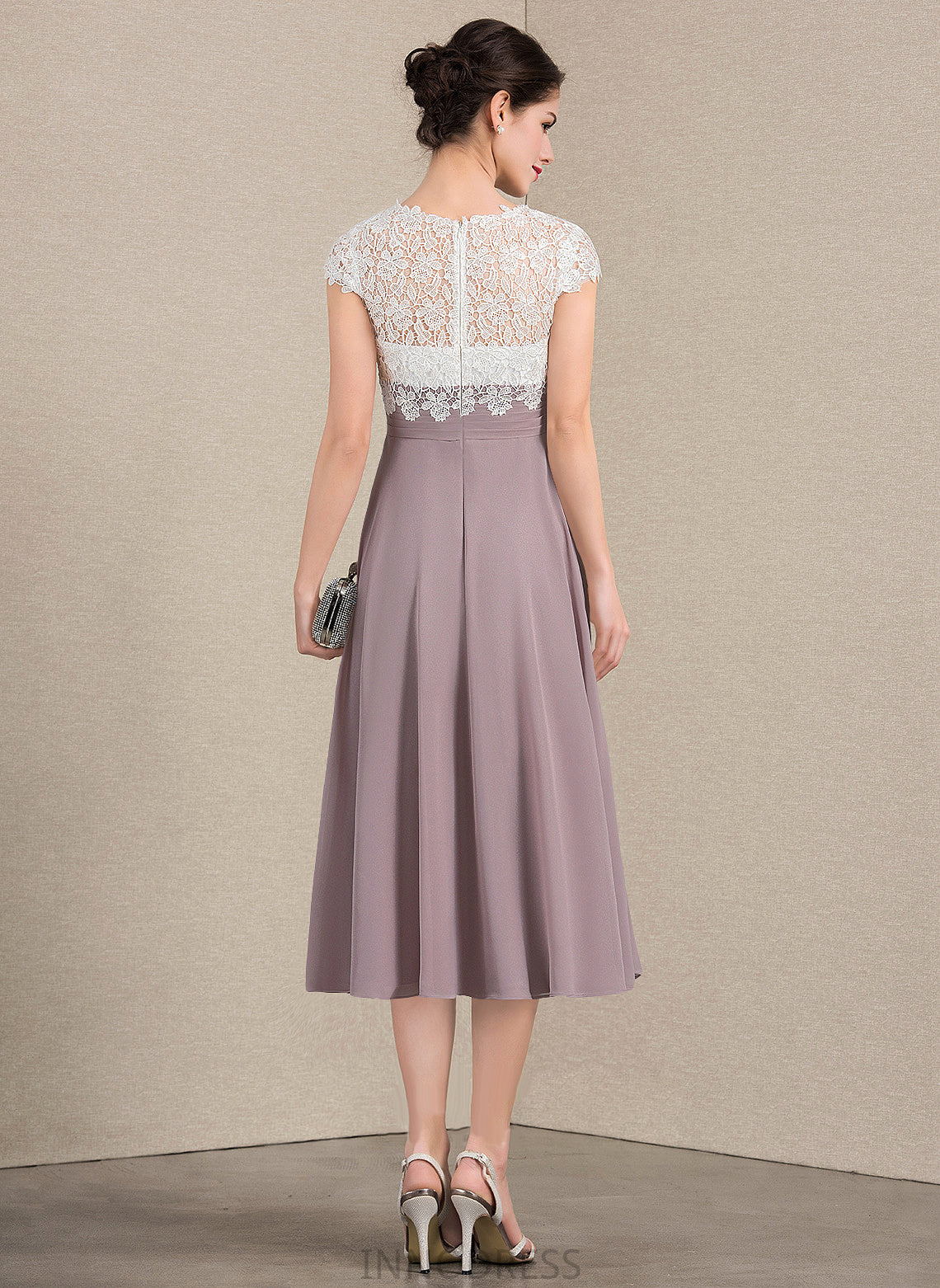 V-neck Chiffon Bride Patience Tea-Length Lace of A-Line the Mother Mother of the Bride Dresses Dress