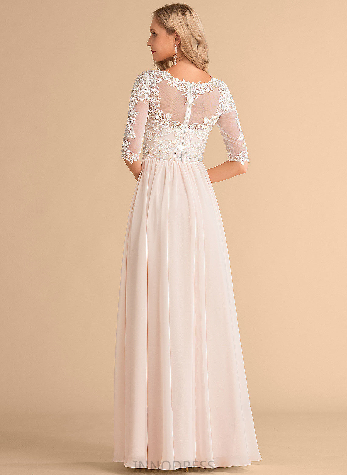 Sequins Dress Beading Illusion Jaslene Chiffon A-Line Wedding Floor-Length With Lace Wedding Dresses