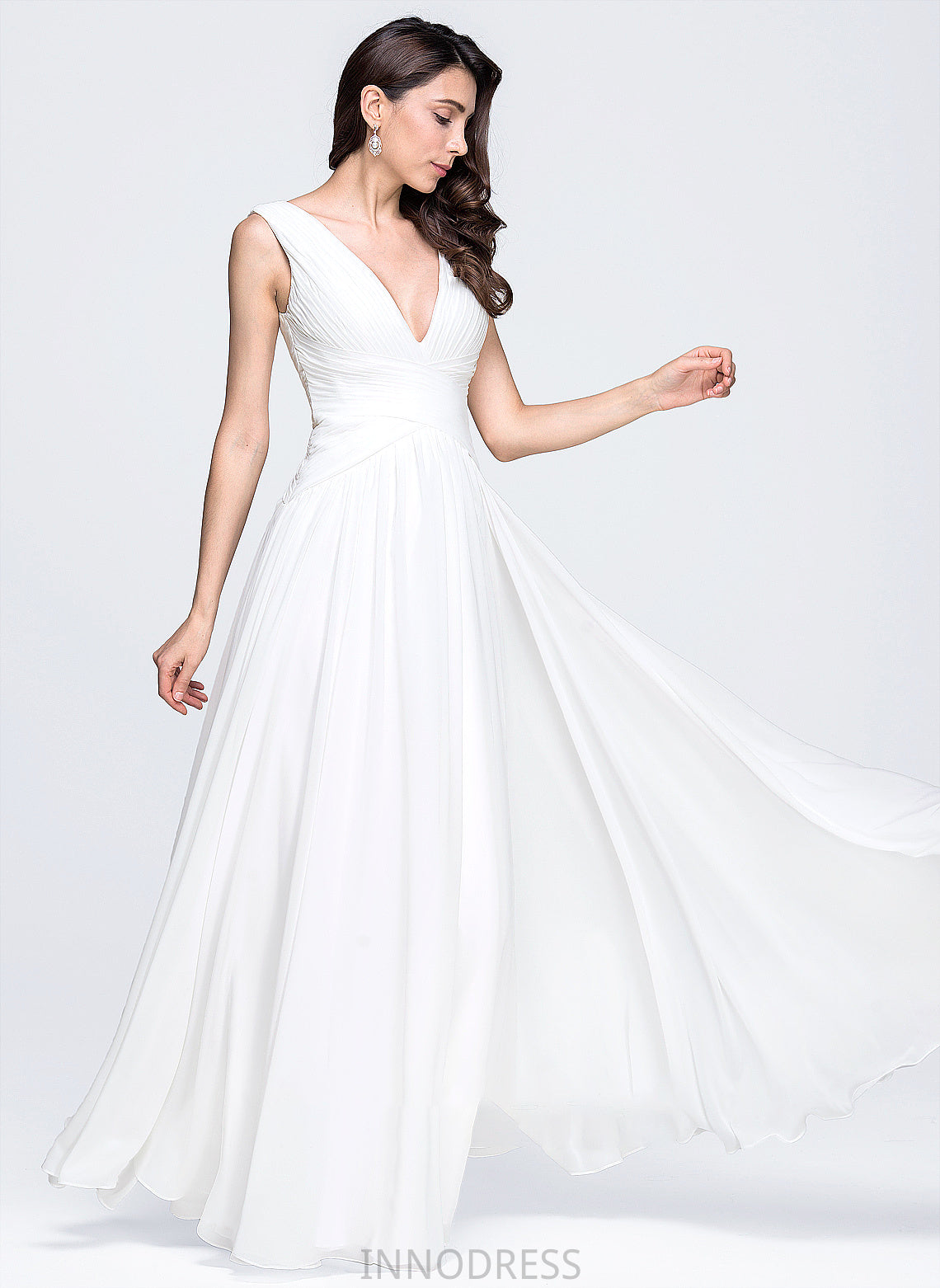 Dress Chiffon V-neck Wedding Wedding Dresses Ruffle A-Line With Floor-Length Ashanti