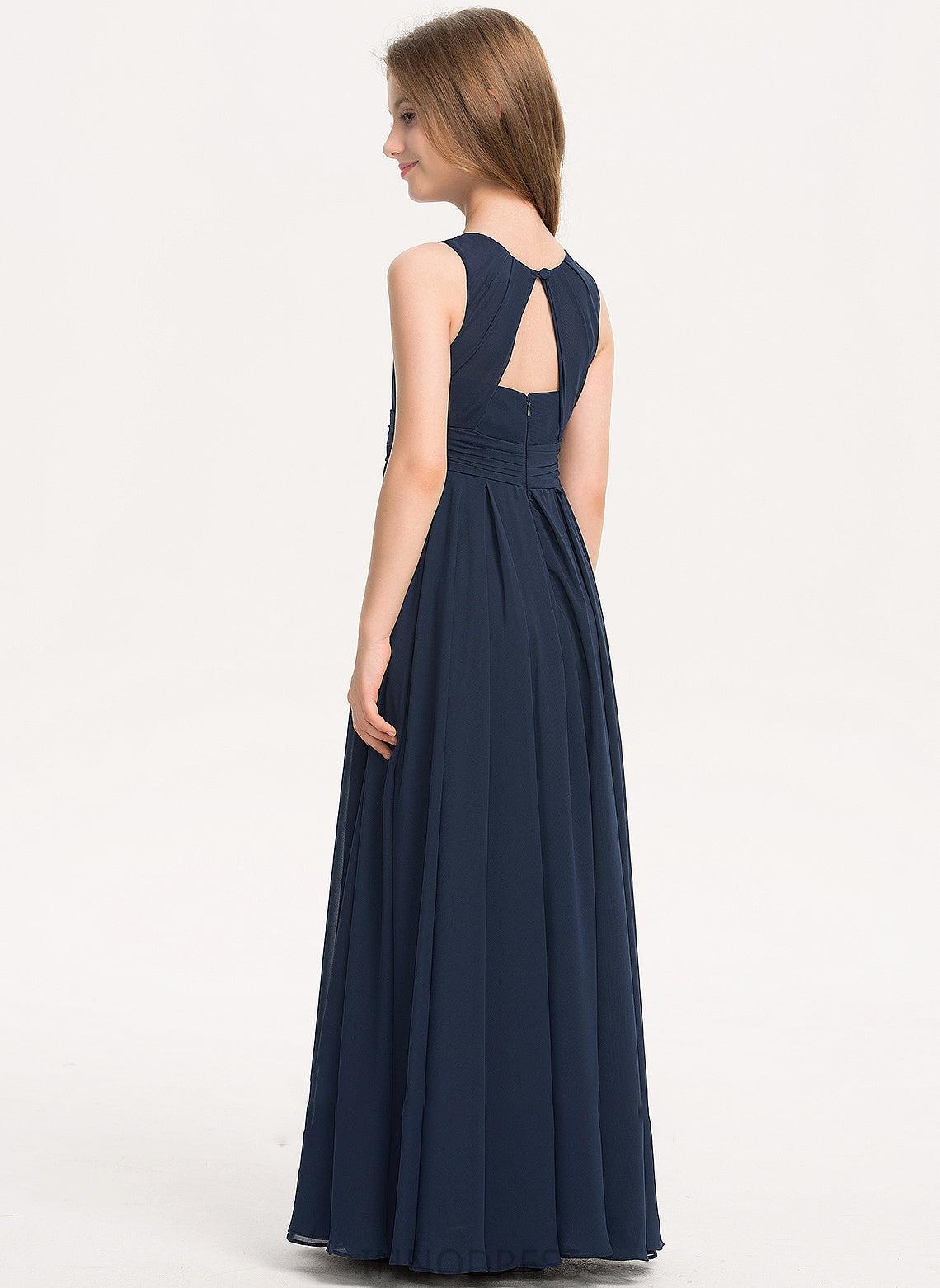 Isabel With Ruffle Neck Scoop Floor-Length A-Line Chiffon Junior Bridesmaid Dresses