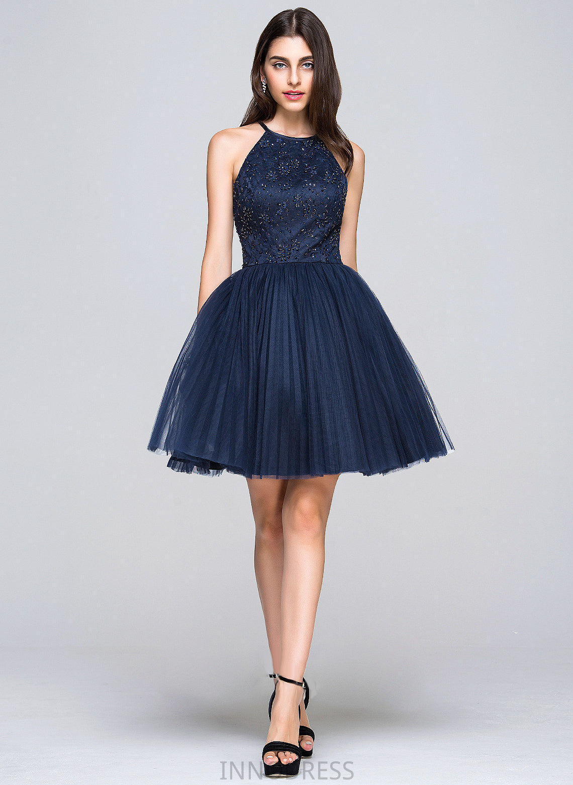 Beading Bow(s) Neck A-Line/Princess With Pleated Scoop Short/Mini Sequins Valerie Prom Dresses