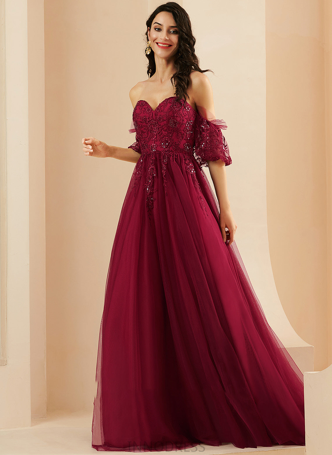 Prom Dresses Sequins Ball-Gown/Princess Sweetheart Tulle Mira Sweep Train With