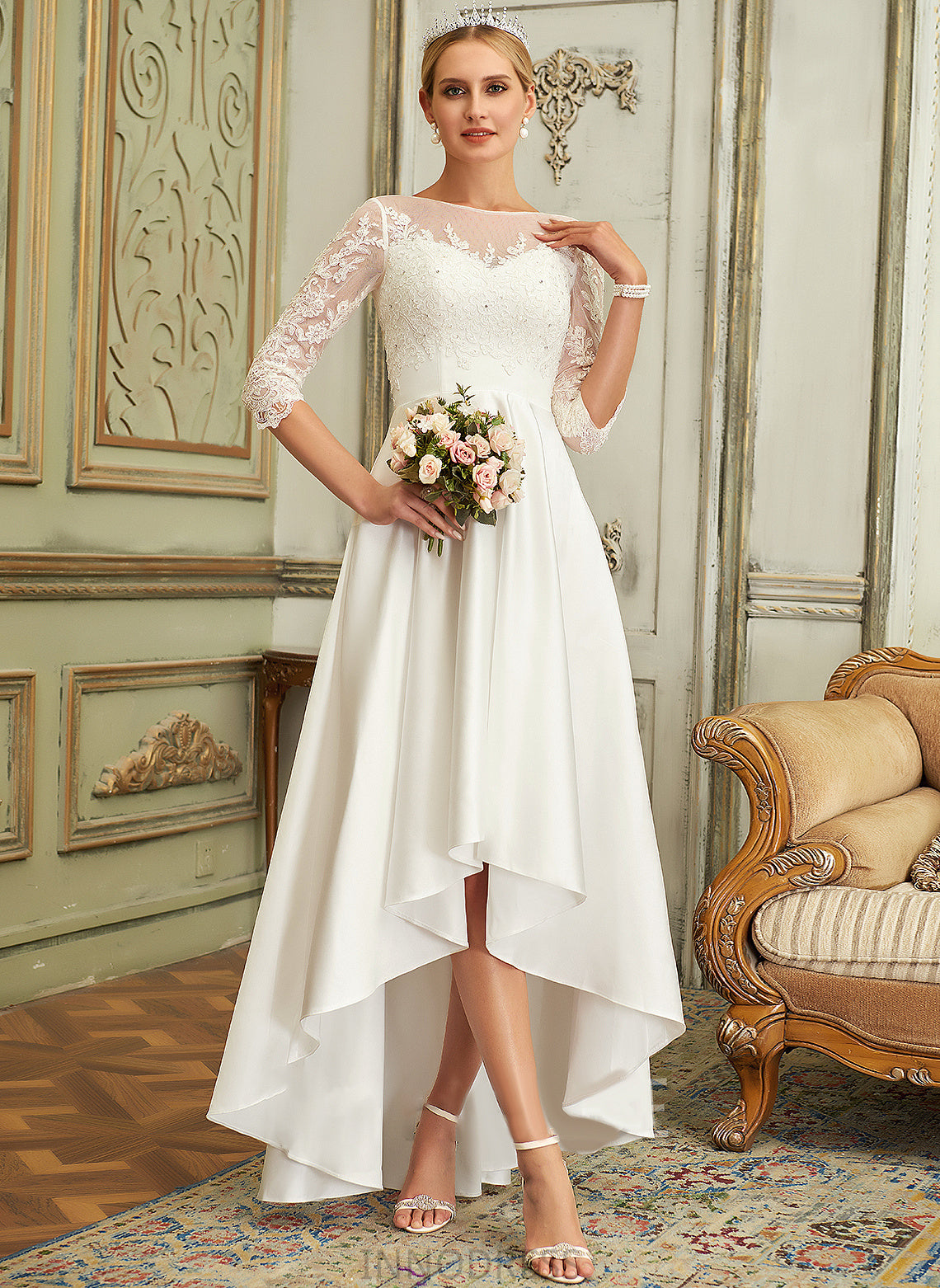 Asymmetrical Scoop A-Line Reese Dress Lace Wedding Satin Neck Wedding Dresses