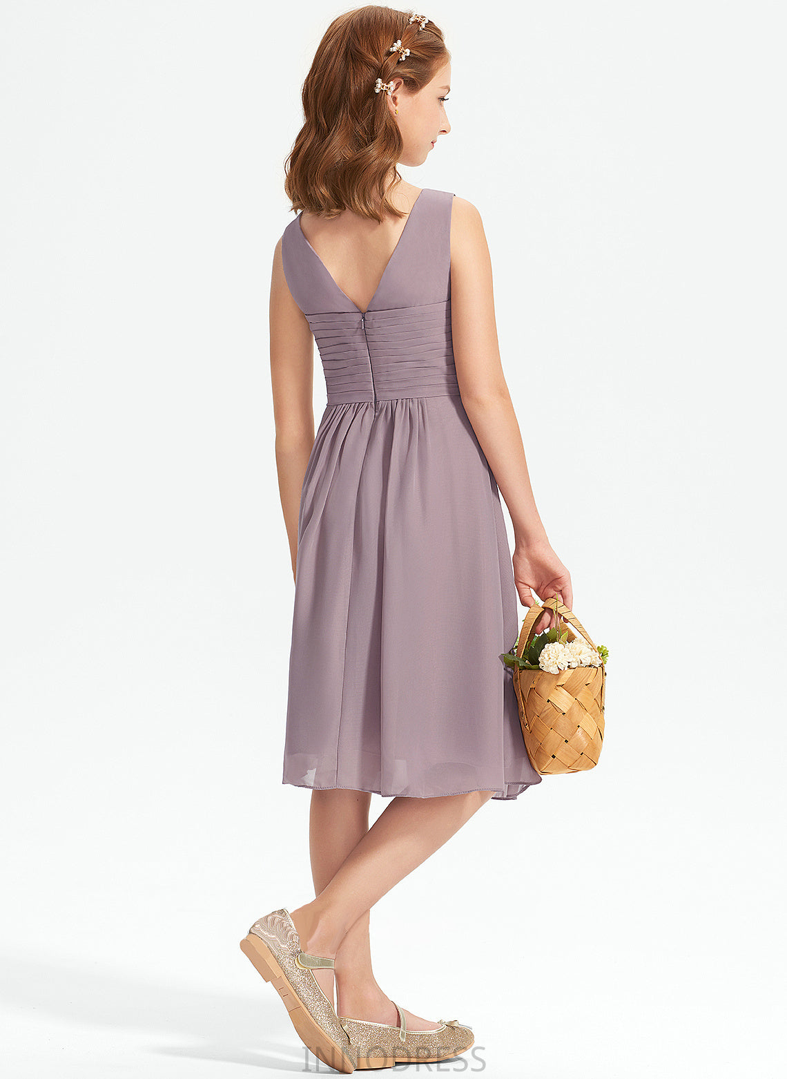 Neck Junior Bridesmaid Dresses Scoop Chiffon Kay With Ruffle A-Line Knee-Length