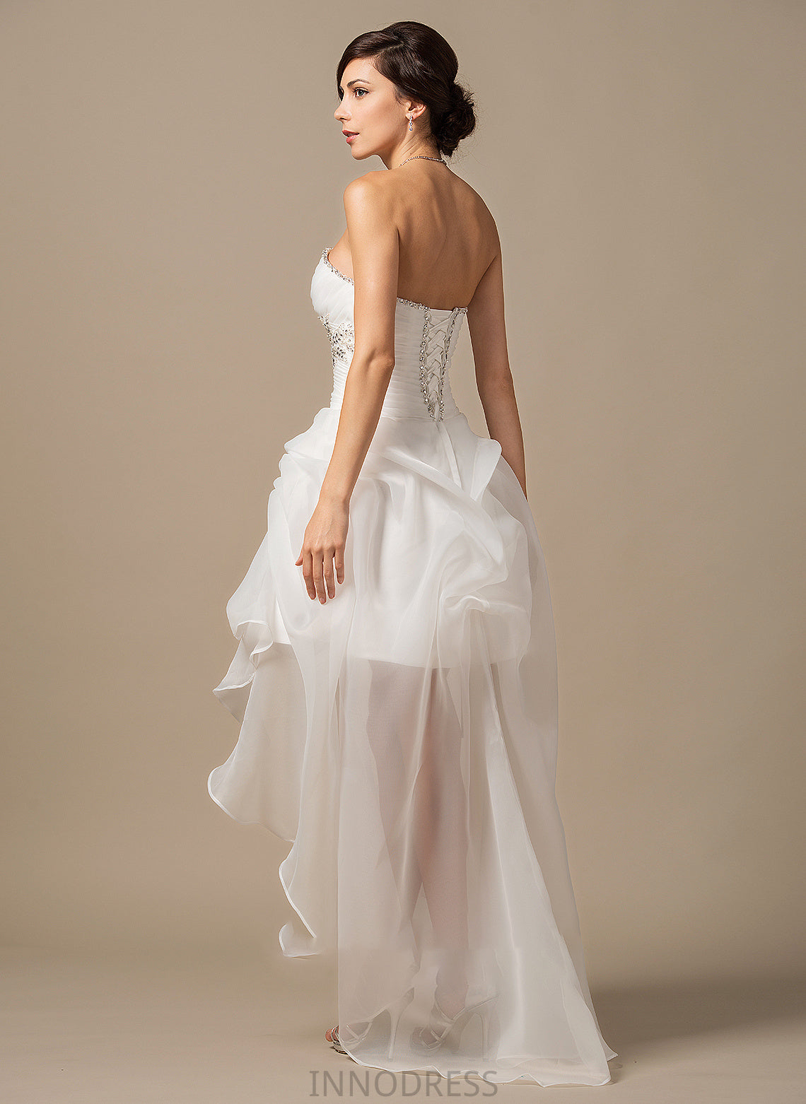 Wedding Dresses Beading Athena Dress Organza Ruffle Sweetheart Asymmetrical Sequins Wedding A-Line With
