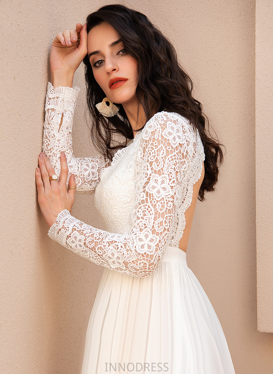 Magdalena A-Line Wedding Chiffon V-neck Dress Floor-Length Wedding Dresses Lace