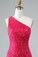 Glitter One-Shoulder Hot Pink Homecoming Dresses Melanie With Sequins