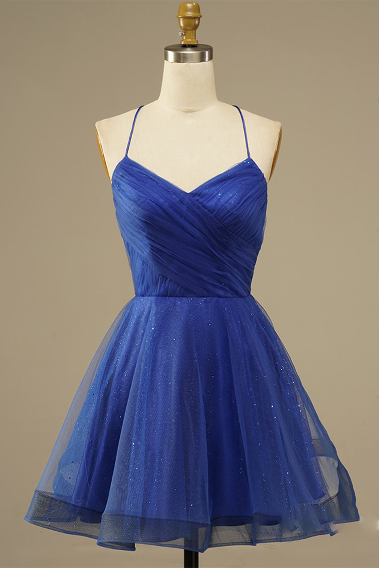 Mesh Net V-Neck Homecoming Dresses Nayeli Royal Blue Party Dress