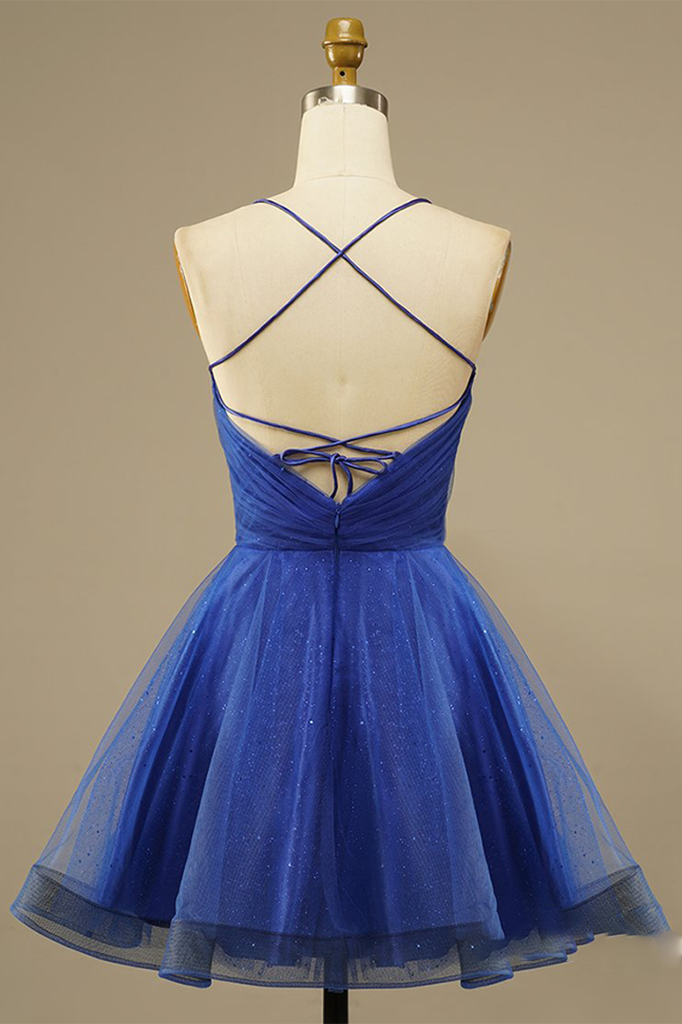 Mesh Net V-Neck Homecoming Dresses Nayeli Royal Blue Party Dress
