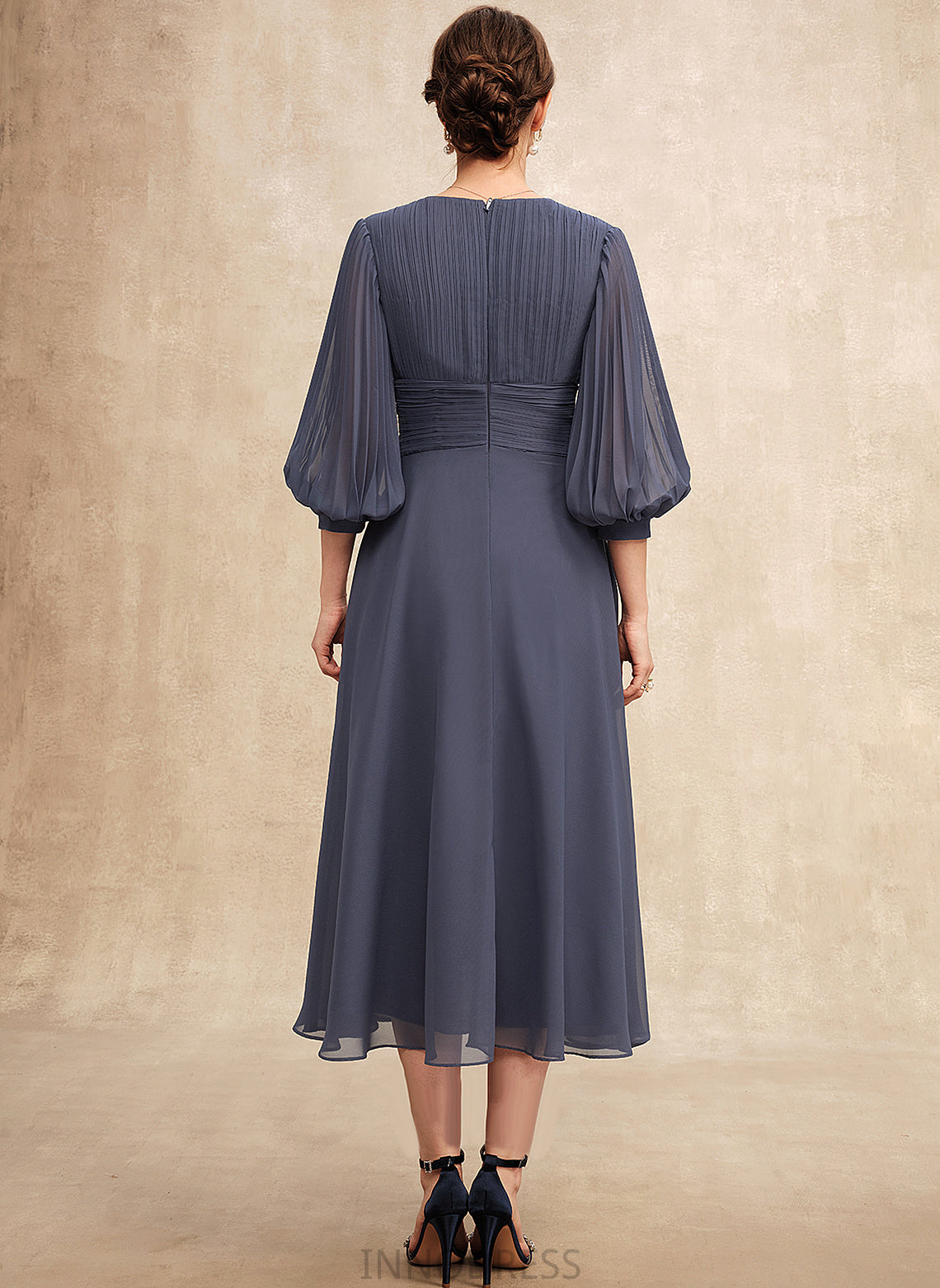 With Addison Mother of the Bride Dresses of Ruffle Mother V-neck A-Line Bride the Tea-Length Dress Chiffon