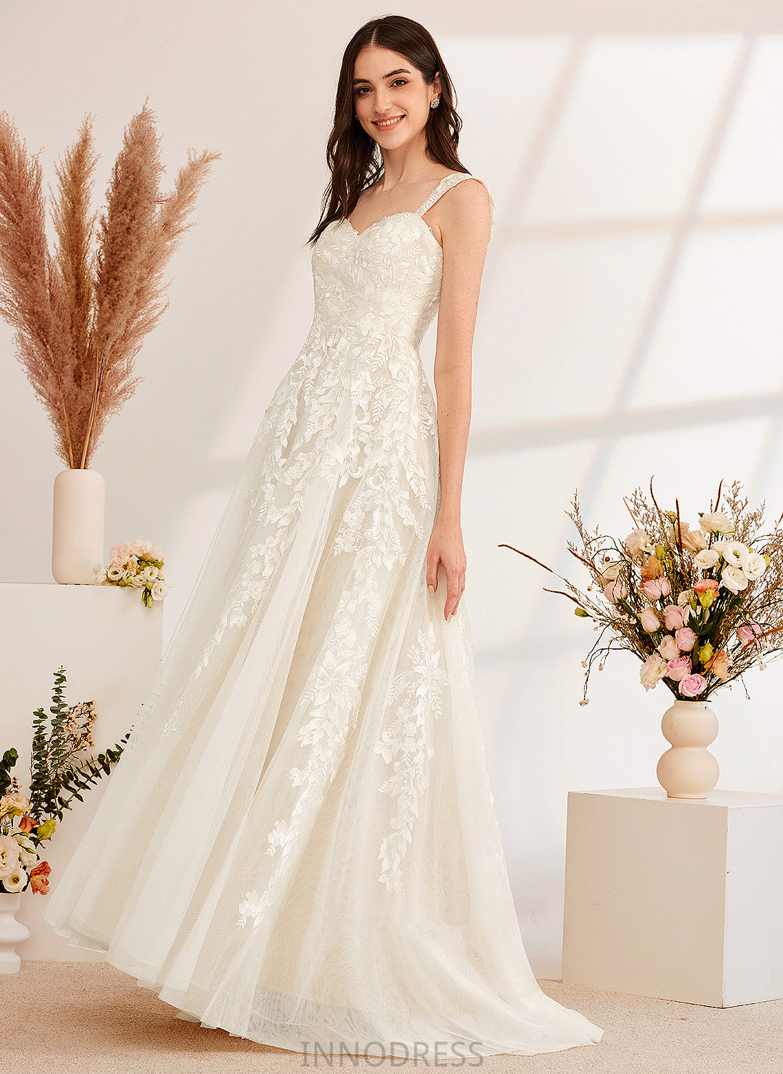 Wedding Sequins Wedding Dresses Train A-Line With Sweep Off-the-Shoulder Dress Beading Isabell