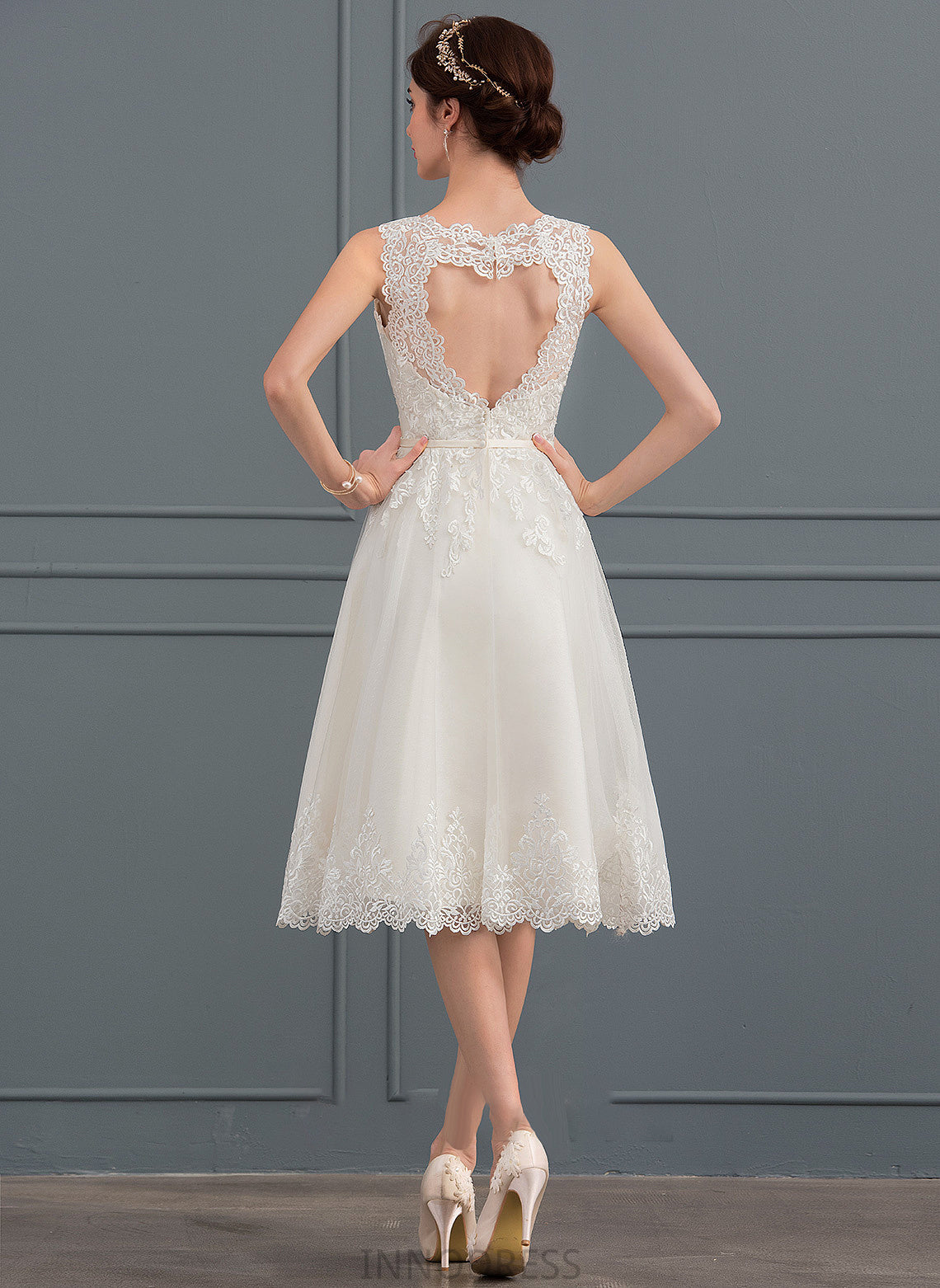 Illusion With Talia Bow(s) Knee-Length Tulle A-Line Wedding Dresses Wedding Dress